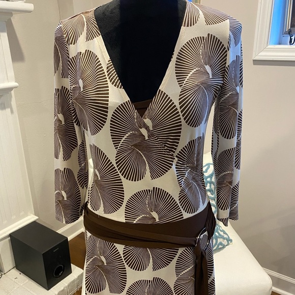 Brown and White Faux Wrap Dress, Maurices’s, Med - Picture 1 of 8